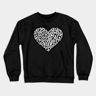 Medium Gray, Black, and White Leopard Print Heart Crewneck Sweatshirt